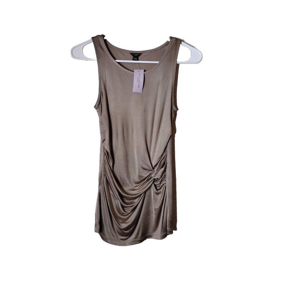 Ann Taylor Top Womens XS Petite Tan Sleeveless Office Party Professional